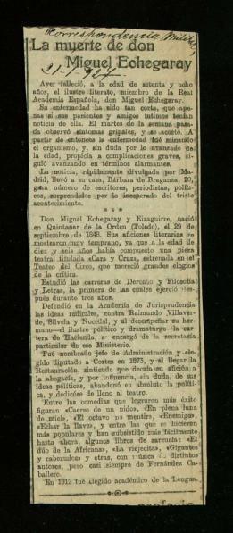 Recorte del diario La Correspondencia Militar de 21 de enero de 1927, con la noticia del fallecim...