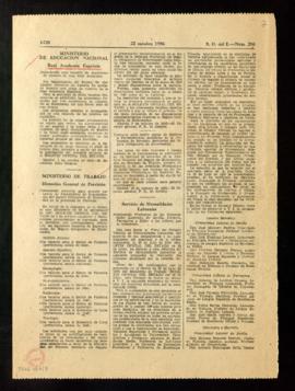 Recorte de prensa del Boletín Oficial del Estado de 22 de octubre de 1956 donde aparece publicado...