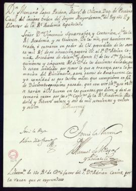 Orden del marqués de Villena de libramiento a favor de Adrián Conink de 550 reales de vellón por ...