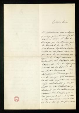 Carta del marqués de San Gregorio al director, el marqués de Molins, en la que anuncia la donació...