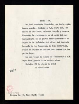 Copia sin firma del oficio del secretario [Rafael Lapesa] a José María Pemán de comunicación de s...