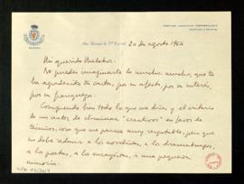 Carta de Pepe a Melchor Fernández Almagro en la que le dice que le parece respetable el criterio ...