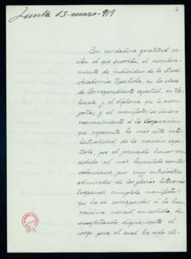 Carta de Bernardo Morales San Martín a Emilio Cotarelo en la que acusa recibo de su nombramiento ...