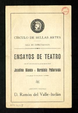 Programa de mano de la representación en el Círculo de Bellas Artes de ensayos de teatro con el c...