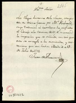 Informe favorable de Juan de Aravaca sobre la impresión de los cuatro tomos de los Elogios histór...