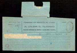 Telegrama de Gabriel Maura a Julio Urquijo para comunicarle que se propone asistir a las sesiones...