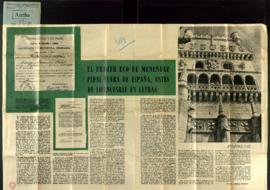 Recorte del diario Arriba con el artículo El primer eco de Menéndez Pidal fuera de España, antes ...