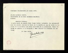 Carta de Ramón Cabanillas a Lorenzo García para informarle que desea asistir a la votación para c...