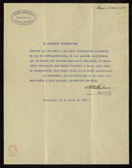 Oficio de pésame del secretario de la Academia Guatemalteca de la Lengua, A[ntonio] Valladares, p...