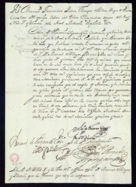 Orden del marqués de Villena de libramiento a favor de Manuel de Villegas y Piñateli de 2117 real...