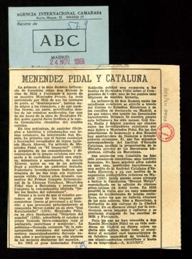 Recorte del diario ABC con el artículo Menéndez Pidal y Cataluña, por A. [Albert] Manent