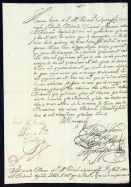 Orden del marqués de Villena del abono a Vincencio Squarzafigo de 5462 reales de vellón por razón...