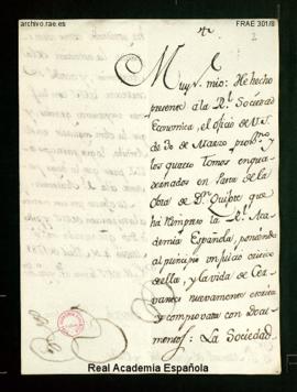 Carta de José Faustino de Medina a Manuel de Lardizábal y Uribe de agradecimiento por el envío de...