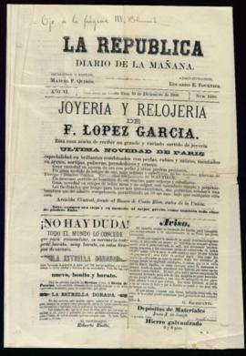 Ejemplar de La República de 10 de diciembre de 1891