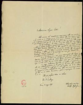 Carta de Adolfo Mussafia al conde [de Cheste, Juan de la Pezuela] en la que traslada su agradecim...