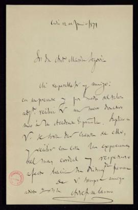 Carta de Adolfo de Castro a Antonio María Segovia con la que remite un nuevo donativo para la Aca...