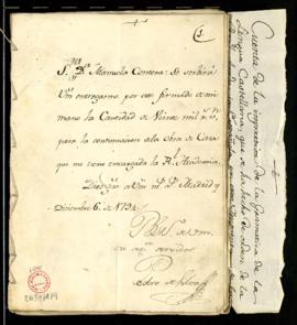 Carta orden de Pedro de Silva a Manuela Contera para que entregue la cantidad de veinte mil reale...