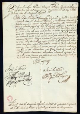 Orden del marqués de Villena del libramiento a favor de Manuel de Villegas y Oyarvide de 625 real...