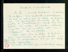 Carta de Francisco José a Melchor Fernández Almagro en la que le dice que se alegra de que le lea...