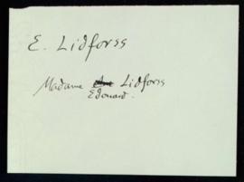 Ficha con la anotación 'E. Lidforss. Madame Edouard Lidforss'