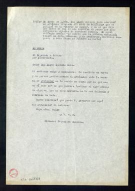 Copia de la carta de Francisco Silvela a Ángel Salcedo Ruiz en la que le expresa que le parece pe...