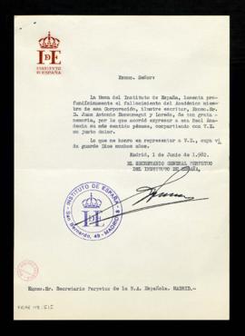 Oficio del secretario general del Instituto de España al secretario de la Real Academia Española,...