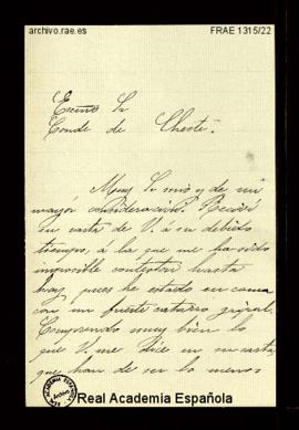 Carta de Juana Pacheco al conde de Cheste en la acusa recibo de su carta y le pide que la Academi...