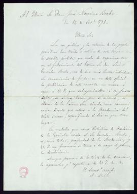 Minuta de la carta del secretario accidental, A[ntonio] M[aría] S[egovia], a José Nacarino Bravo ...