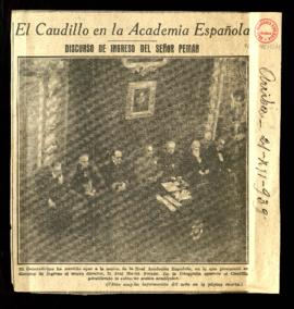 El Caudillo en la Academia Española. Discurso de ingreso del señor Pemán