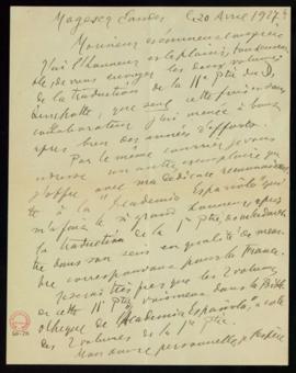 Carta del barón Javier de Cardaillac con la que remite los dos volúmenes de su traducción de la s...
