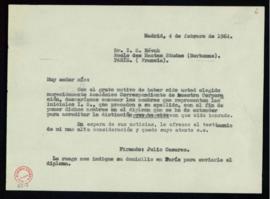 Copia de la carta de Julio Casares a I. S. Révah en la que le pregunta por los nombres que repres...