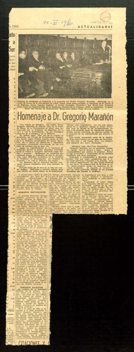 Recorte de prensa con la noticia del homenaje a Gregorio Marañón en la Universidad de Chile