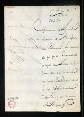 Carta de Manuel de Vadillo y Velasco al marqués de Villena en la que le comunica que el rey ha or...
