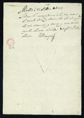 Orden del marqués de Villena de libramiento de lo correspondiente a las ayudas de costa de los ac...