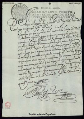 Certificación de José Antonio de Yarza, secretario del rey, de que se ha concedido licencia a la ...
