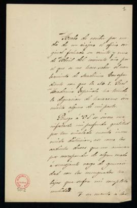 Carta de José María Sáenz del Prado a Manuel Tamayo y Baus en la que acusa recibo de su nombramie...