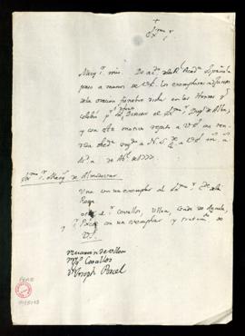 Minuta de la carta al marqués de Almodóvar con la remisión de ejemplares del sermón funebre [de J...