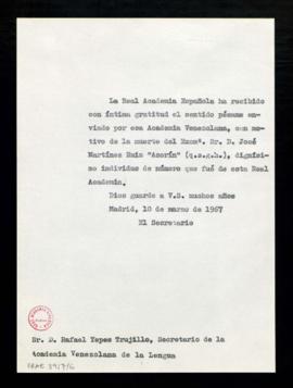 Copia sin firma del oficio de agradecimiento del secretario a Rafael Yepes Trujillo, secretario d...