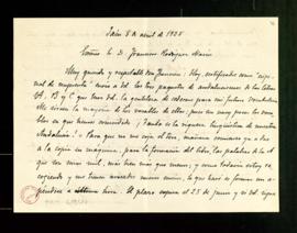 Carta de Antonio Alcalá Venceslada a Francisco Rodríguez Marín en la que le anuncia que le devuel...