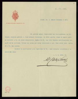 Carta del conde de las Navas, bibliotecario mayor de S. M., a Emilio Cotarelo con la que le remit...