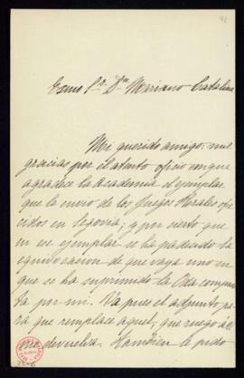 Carta de Juan de la Pezuela al secretario, Mariano Catalina, con la que remite un ejemplar de los...