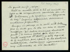 Minuta de la carta de Julio Casares a C. F. Adolf van Dam en la que le confirma la compra del Dic...