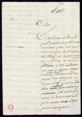 Minuta de la carta de [Francisco Antonio de Angulo] a José de Carvajal y Lancáster en la que le c...