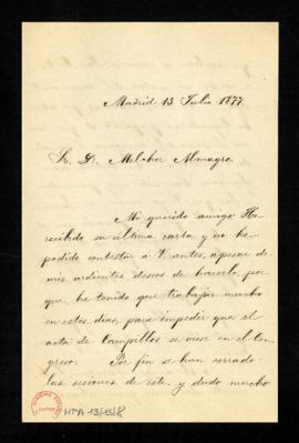 Carta de José de Carvajal a Melchor Almagro en la que se disculpa por no haberle escrito antes de...