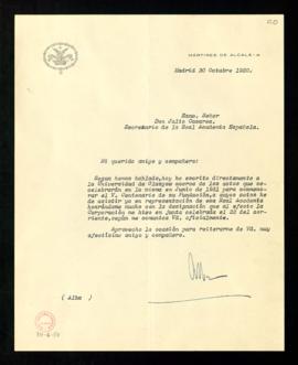 Carta del duque de Alba a Julio Casares en la que le informa que ha escrito a la Universidad de G...