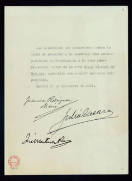 Propuesta de José López Prudencio como académico correspondiente en Extremadura