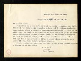 Minuta de la carta de Julio Casares al marqués de Luca de Tena en la que le responde que, por raz...