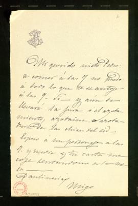 Carta de José Zorrilla a Pedro [Antonio de Alarcón] en la que anuncia que espera una visita y no ...