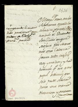 Minuta de la carta [de Francisco Antonio de Angulo] a Ignacio de Higareda con la que devuelve el ...