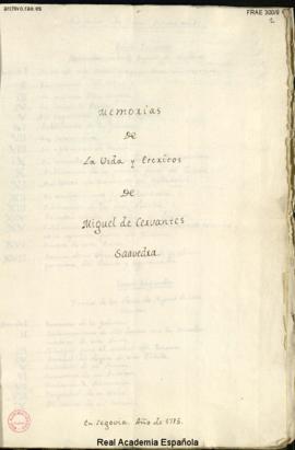 Memorias de la vida y escritos de Miguel de Cervantes Saavedra por D. Vicente de los Ríos
